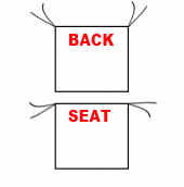 Two ties on the top of the cushion & on the back of the seat